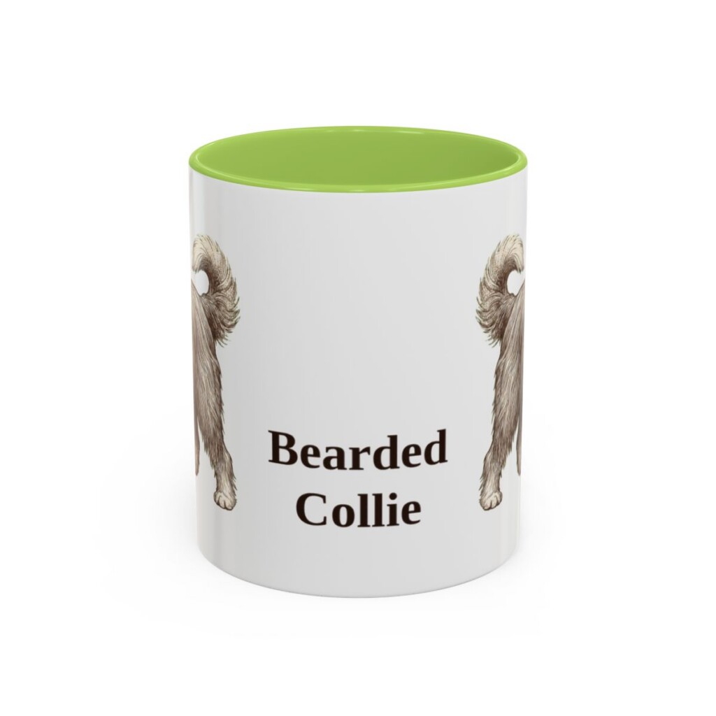11oz Bearded Collie Mug, Light Green, front view