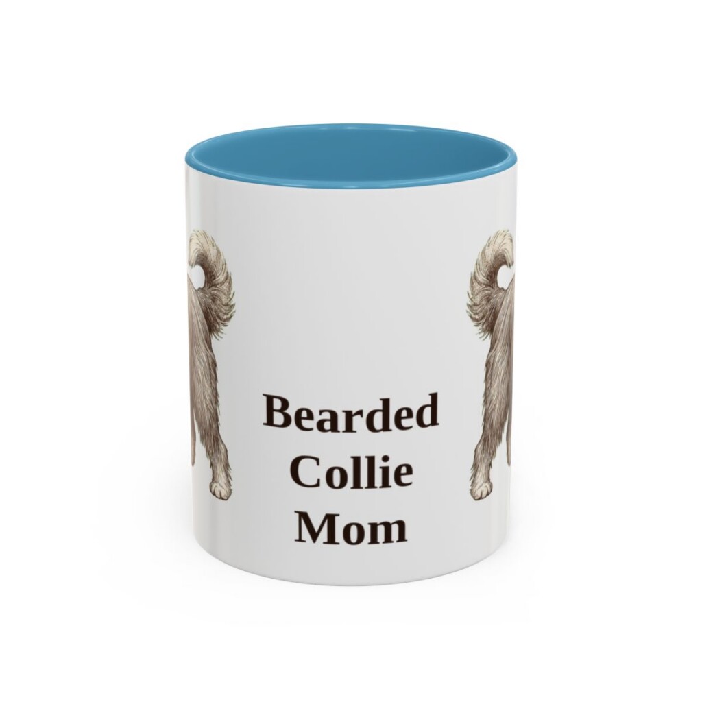 11oz Bearded Collie Dog Mom Mug, Light Blue, front view
