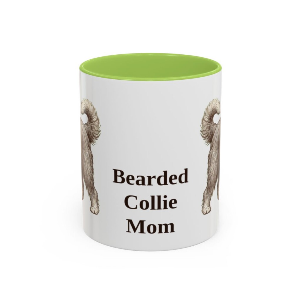 11oz Bearded Collie Dog Mom Mug, Light Green, front view