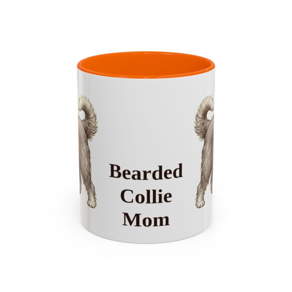 11oz Bearded Collie Dog Mom Mug, Orange, front view