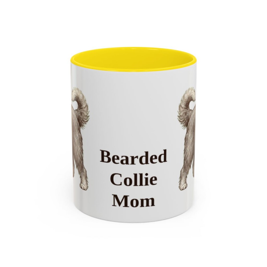11oz Bearded Collie Dog Mom Mug, Yellow, front view