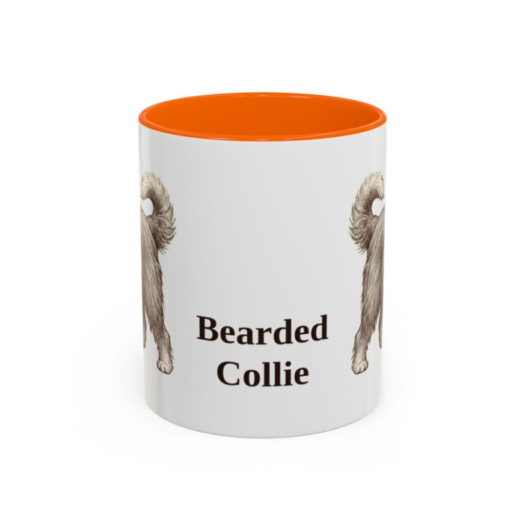 11oz Bearded Collie Mug, Orange, front view