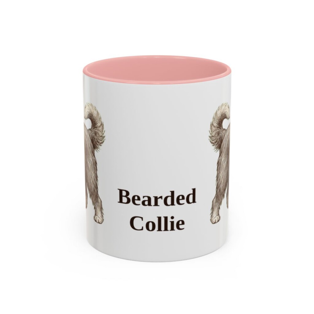 11oz Bearded Collie Mug, Pink, front view