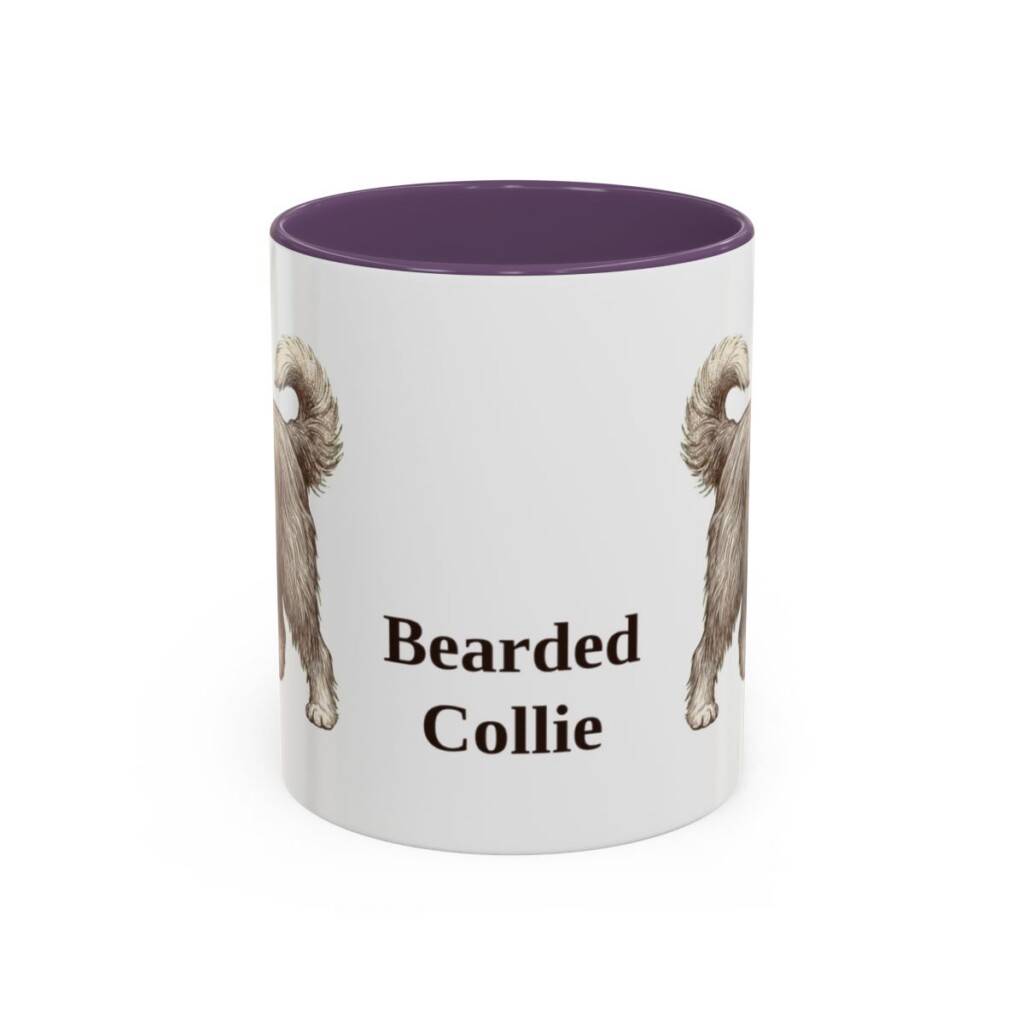 11oz Bearded Collie Mug, Purple, front view