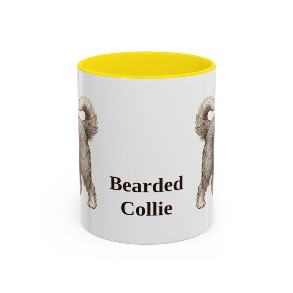 11oz Bearded Collie Mug, Yellow, front view