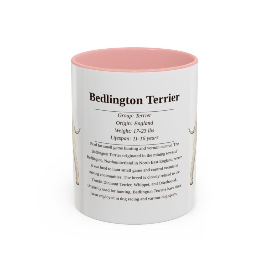 11oz Bedlington Terrier Mug, Pink, front view