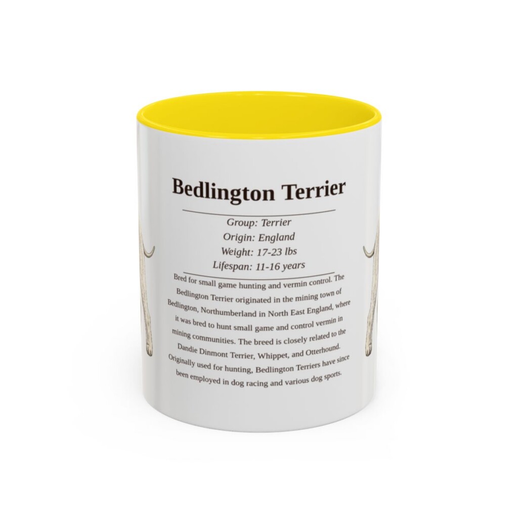 11oz Bedlington Terrier Mug, Yellow, front view
