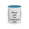 11oz Black and Tan Coonhound Dog Dad Mug, Light Blue, front view