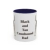 11oz Black and Tan Coonhound Dog Dad Mug, Navy, front view