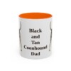 11oz Black and Tan Coonhound Dog Dad Mug, Orange, front view