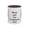 11oz Black and Tan Coonhound Dog Dad Mug, Purple, front view