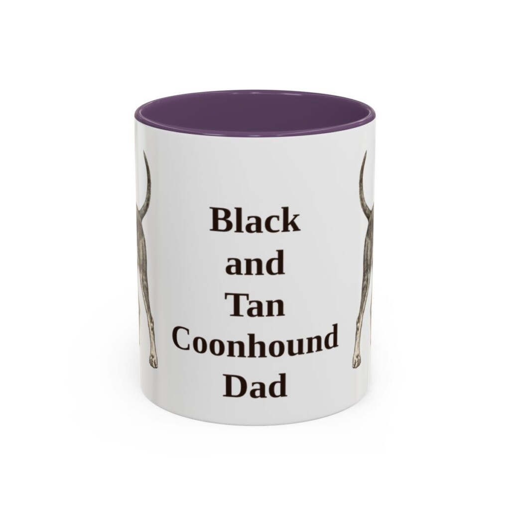 11oz Black and Tan Coonhound Dog Dad Mug, Purple, front view