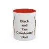 11oz Black and Tan Coonhound Dog Dad Mug, Red, front view