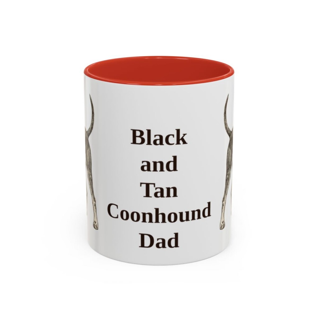 11oz Black and Tan Coonhound Dog Dad Mug, Red, front view