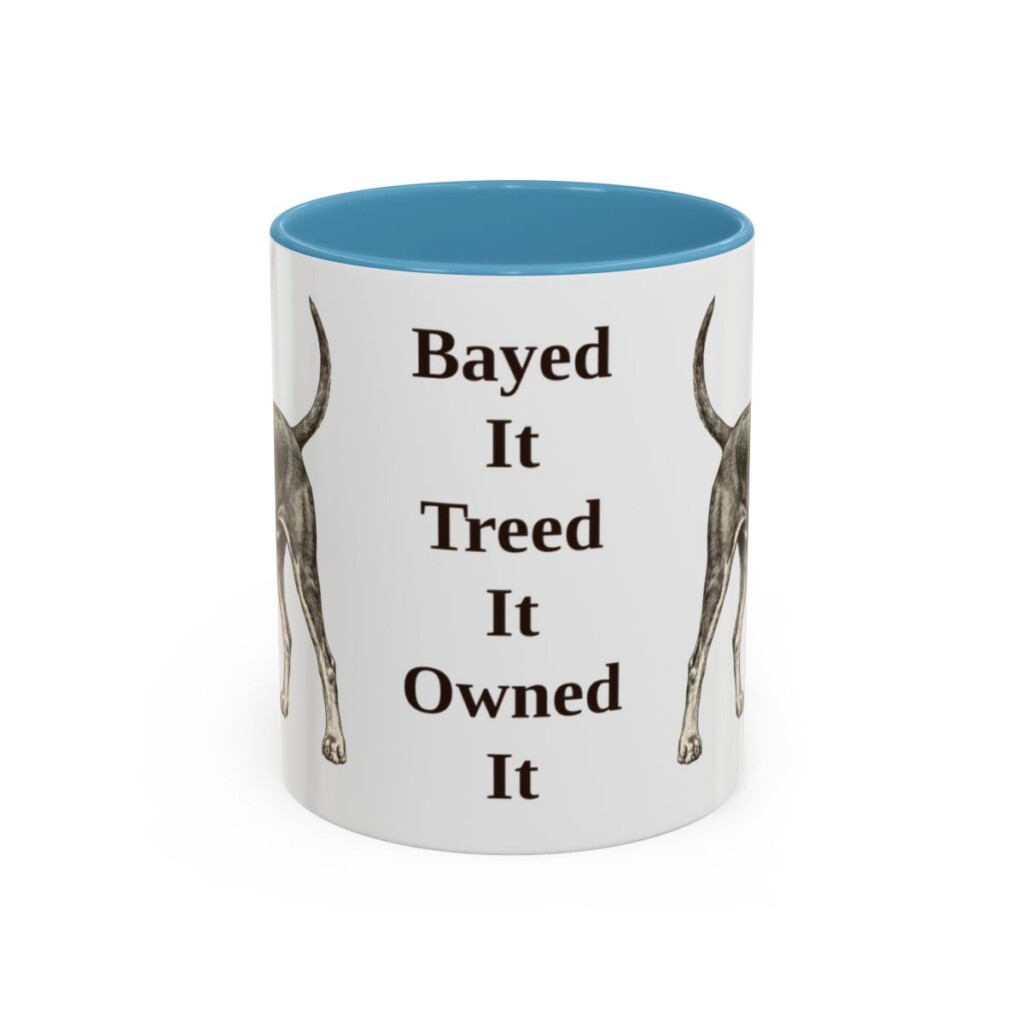 11oz Funny Black and Tan Coonhound Mug, Light Blue, front view