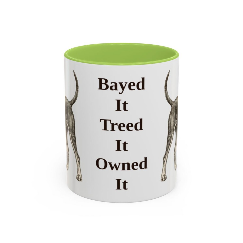 11oz Funny Black and Tan Coonhound Mug, Light Green, front view