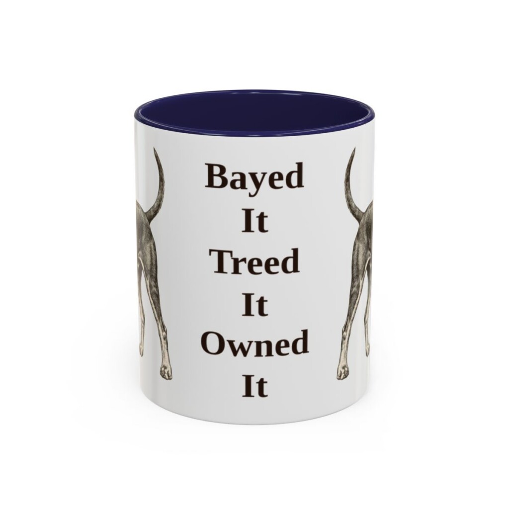 11oz Funny Black and Tan Coonhound Mug, Navy, front view