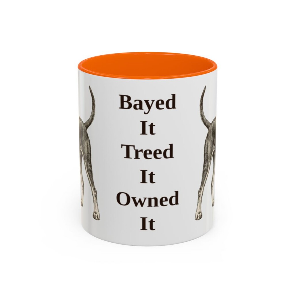 11oz Funny Black and Tan Coonhound Mug, Orange, front view