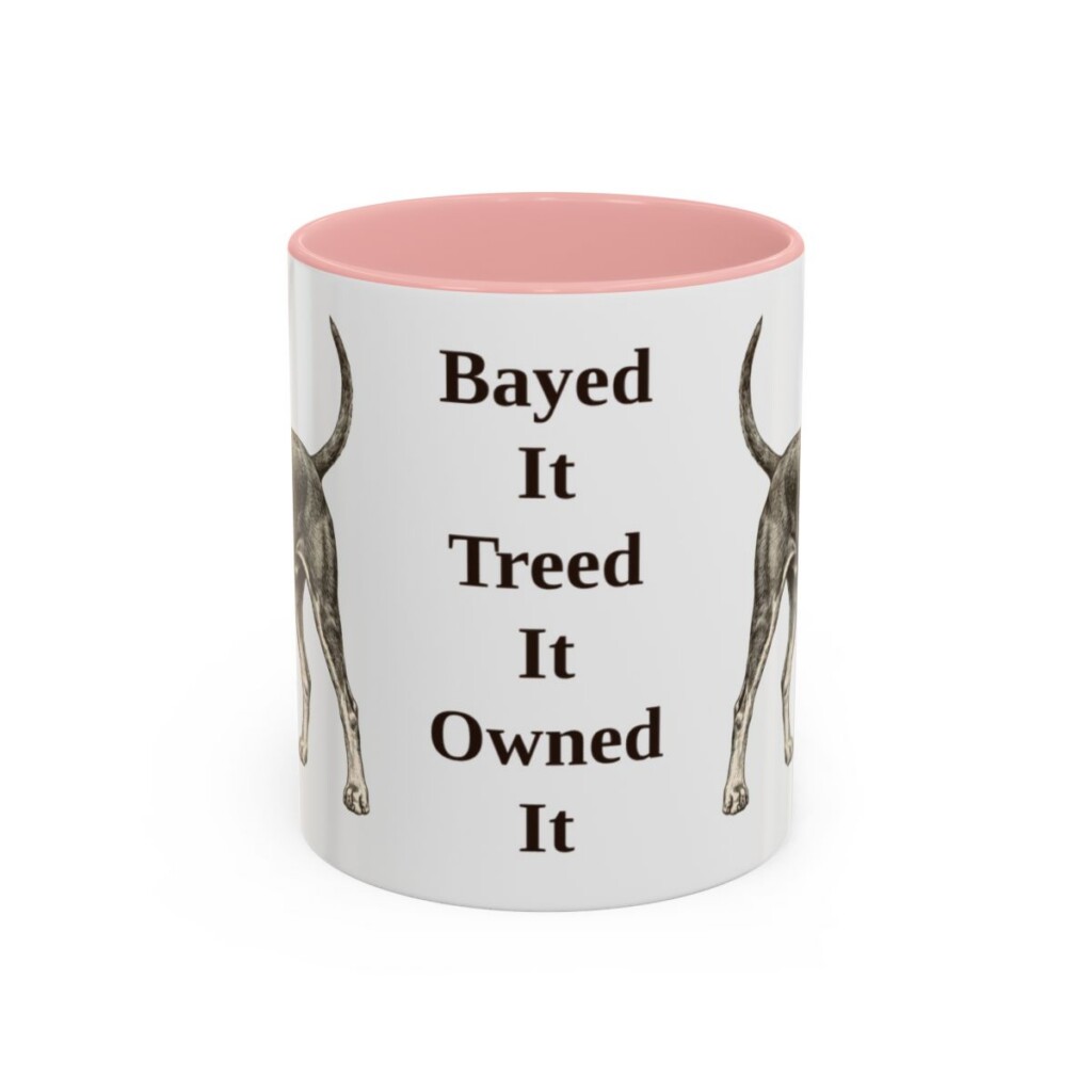 11oz Funny Black and Tan Coonhound Mug, Pink, front view
