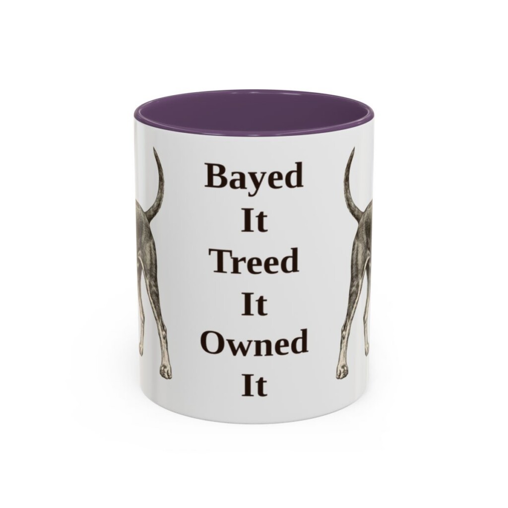 11oz Funny Black and Tan Coonhound Mug, Purple, front view