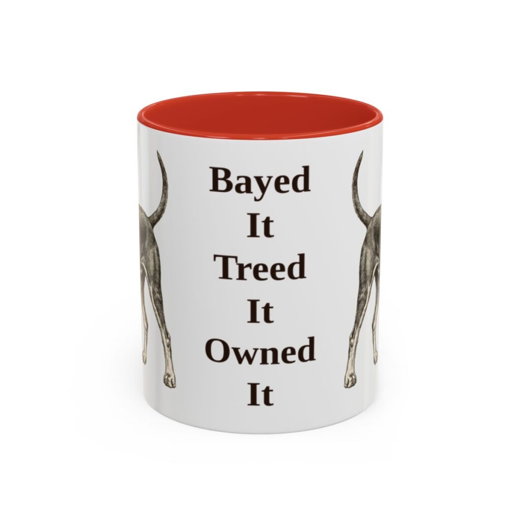 11oz Funny Black and Tan Coonhound Mug, Red, front view