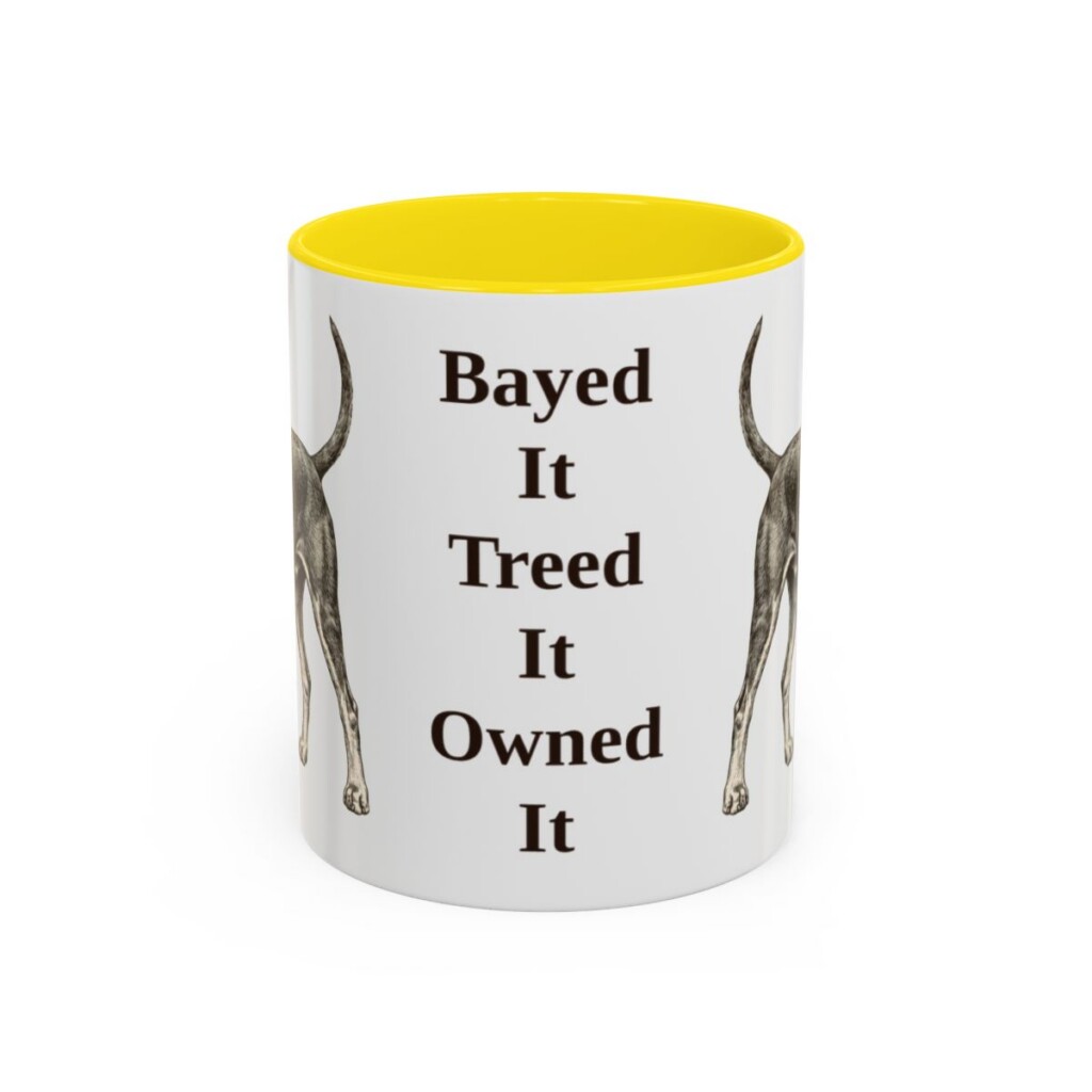 11oz Funny Black and Tan Coonhound Mug, Yellow, front view