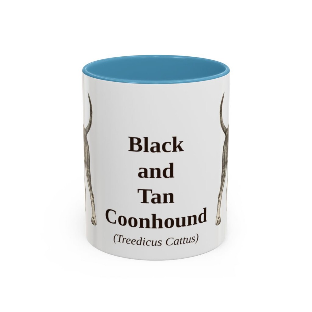 11oz-black-and-tan-coonhound-mug-latin-light-blue 11oz Black and Tan Coonhound Latin Mug, Light Blue, front view