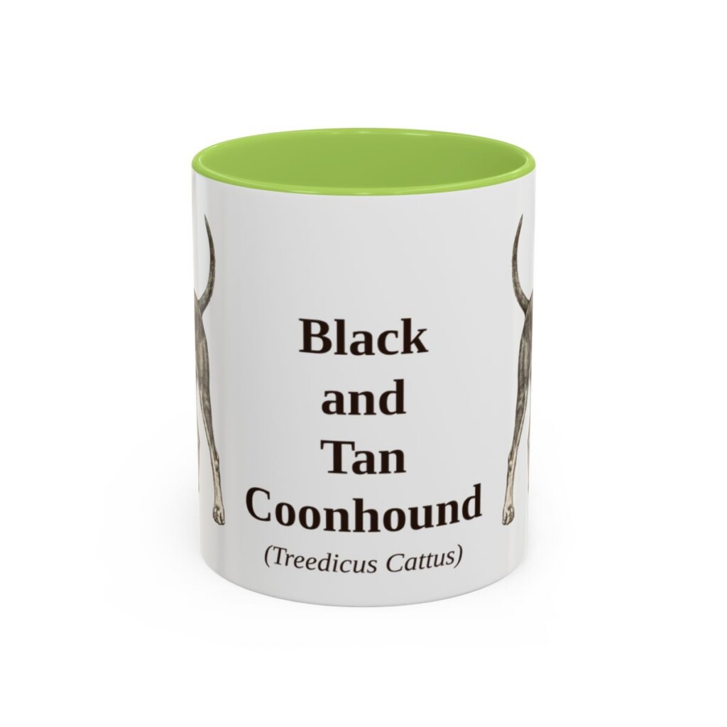 11oz-black-and-tan-coonhound-mug-latin-light-green 11oz Black and Tan Coonhound Latin Mug, Light Green, front view