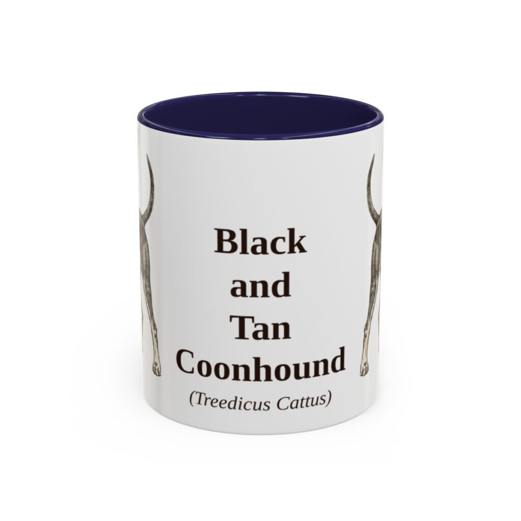11oz-black-and-tan-coonhound-mug-latin-navy 11oz Black and Tan Coonhound Latin Mug, Navy, front view