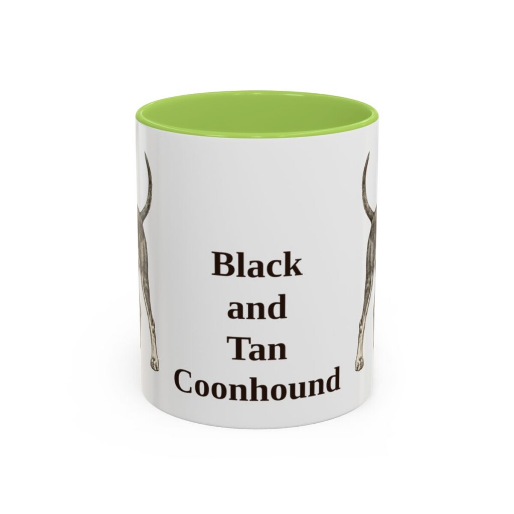 11oz Black and Tan Coonhound Mug, Light Green, front view