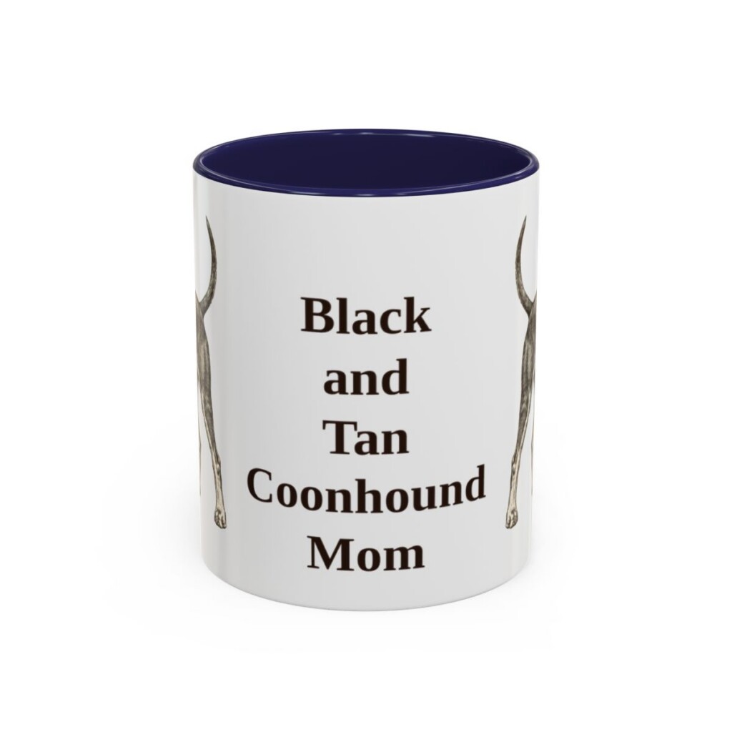 11oz-black-and-tan-coonhound-mug-mom-navy 11oz Black and Tan Coonhound Dog Mom Mug, Navy, front view