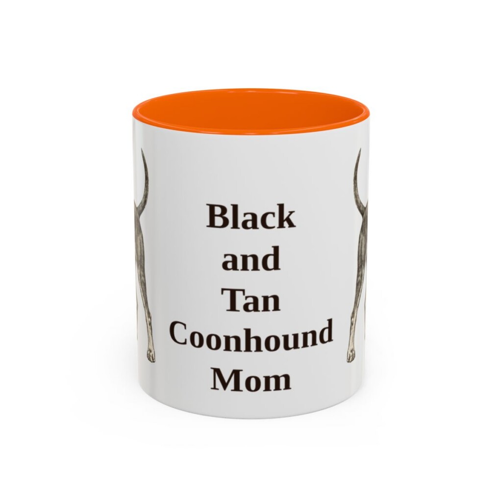 11oz-black-and-tan-coonhound-mug-mom-orange 11oz Black and Tan Coonhound Dog Mom Mug, Orange, front view