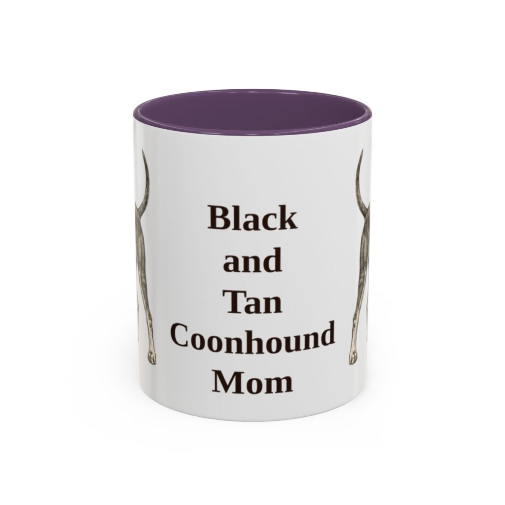 11oz-black-and-tan-coonhound-mug-mom-purple 11oz Black and Tan Coonhound Dog Mom Mug, Purple, front view