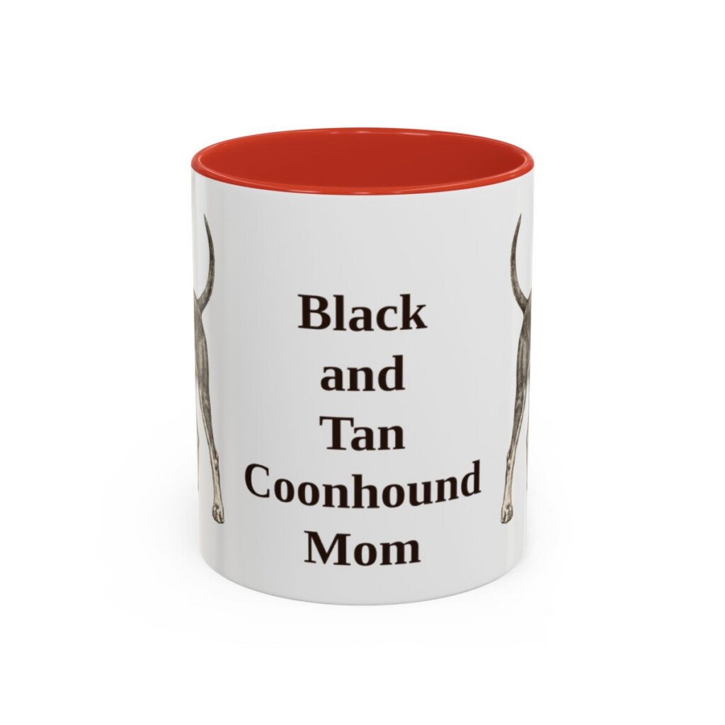 11oz-black-and-tan-coonhound-mug-mom-red 11oz Black and Tan Coonhound Dog Mom Mug, Red, front view