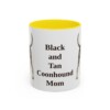 11oz-black-and-tan-coonhound-mug-mom-yellow 11oz Black and Tan Coonhound Dog Mom Mug, Yellow, front view