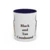 11oz Black and Tan Coonhound Mug, Navy, front view