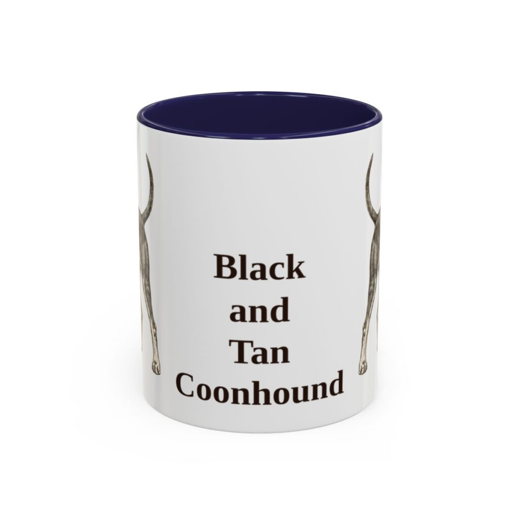 11oz Black and Tan Coonhound Mug, Navy, front view
