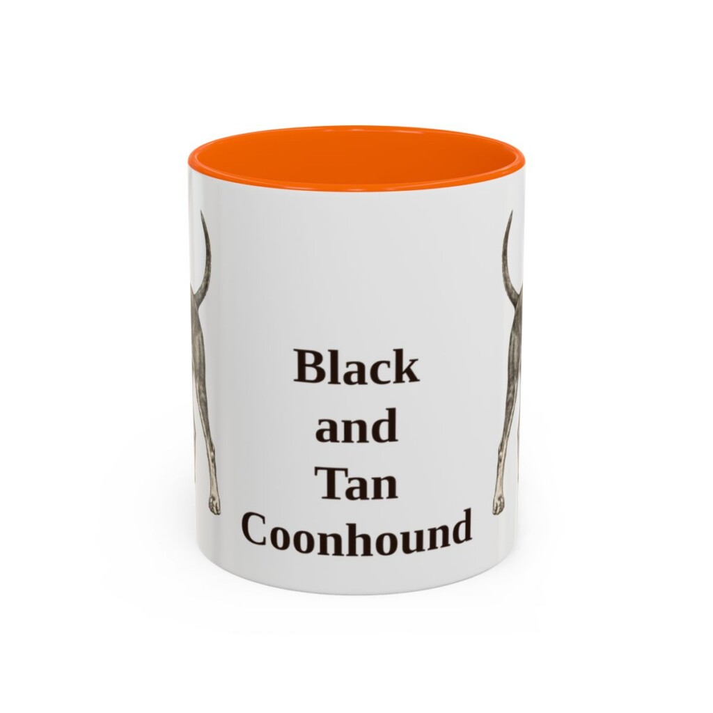 11oz Black and Tan Coonhound Mug, Orange, front view