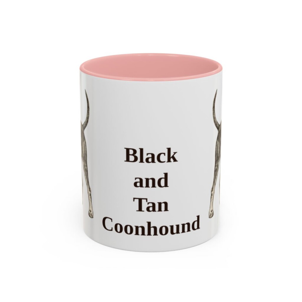 11oz Black and Tan Coonhound Mug, Pink, front view