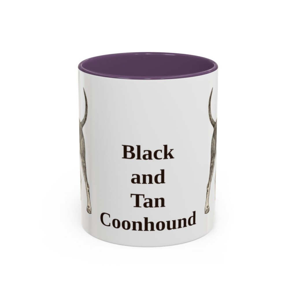 11oz Black and Tan Coonhound Mug, Purple, front view