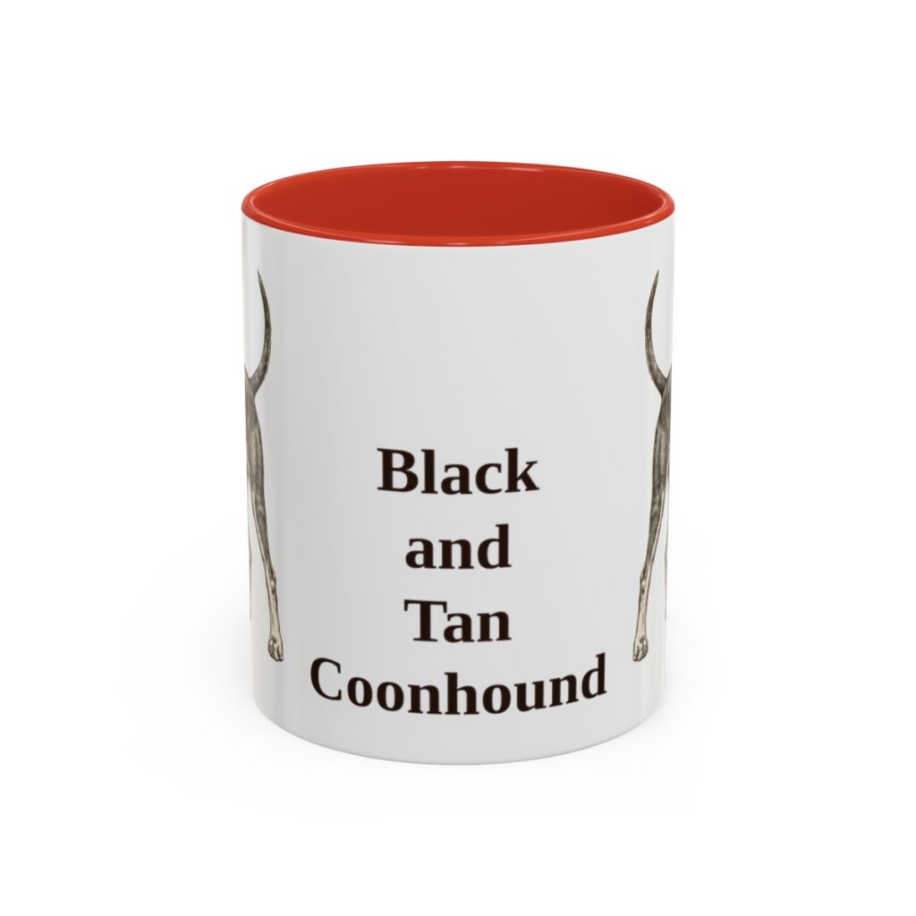 11oz Black and Tan Coonhound Mug, Red, front view