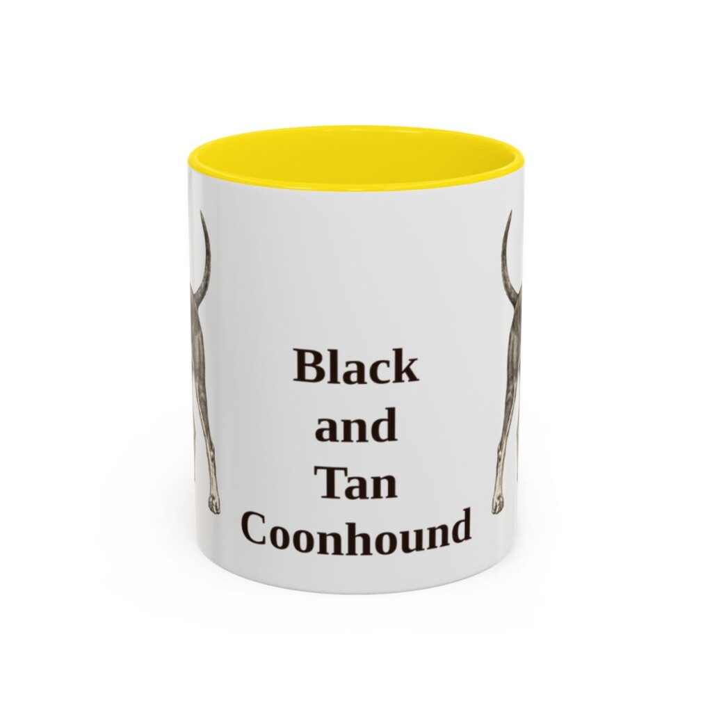11oz Black and Tan Coonhound Mug, Yellow, front view