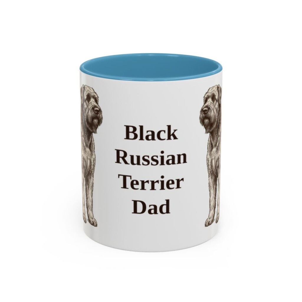 11oz Black Russian Terrier Dog Dad Mug, Light Blue, front view