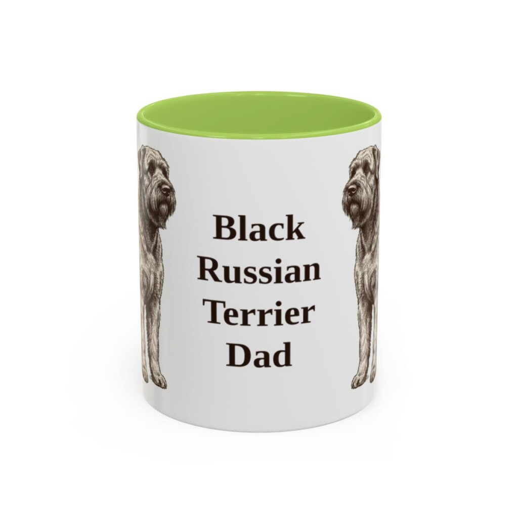 11oz Black Russian Terrier Dog Dad Mug, Light Green, front view
