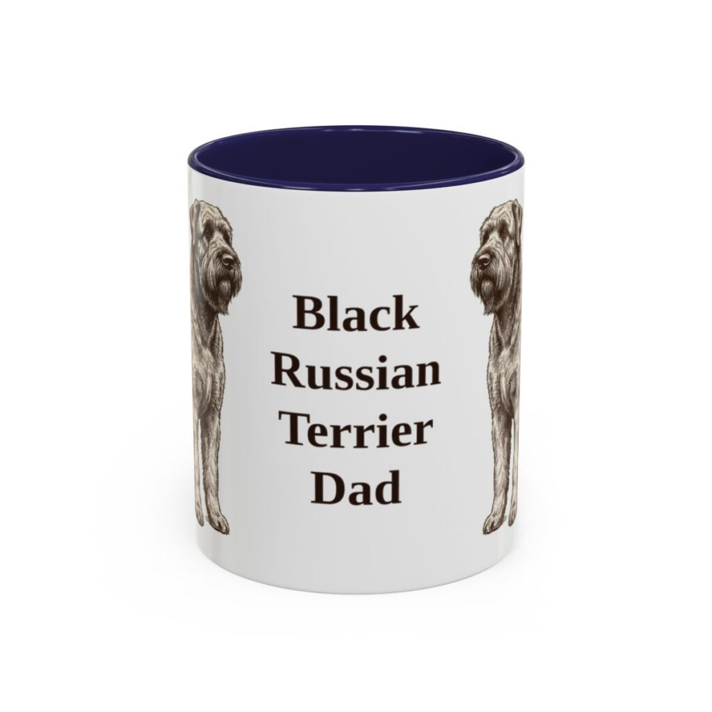 11oz Black Russian Terrier Dog Dad Mug, Navy, front view