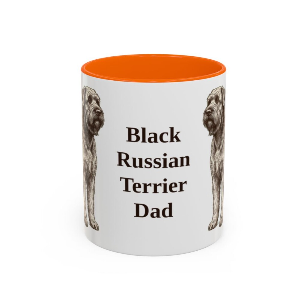 11oz Black Russian Terrier Dog Dad Mug, Orange, front view