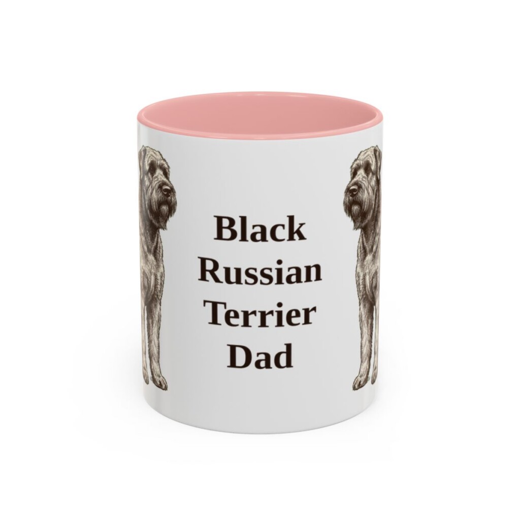 11oz Black Russian Terrier Dog Dad Mug, Pink, front view