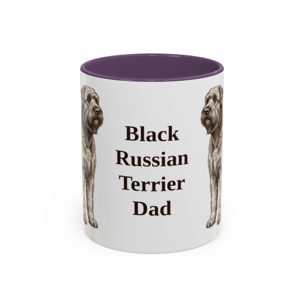 11oz Black Russian Terrier Dog Dad Mug, Purple, front view