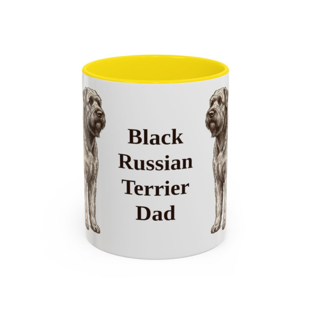 11oz Black Russian Terrier Dog Dad Mug, Yellow, front view