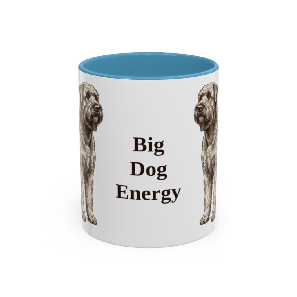 11oz Funny Black Russian Terrier Mug, Light Blue, front view